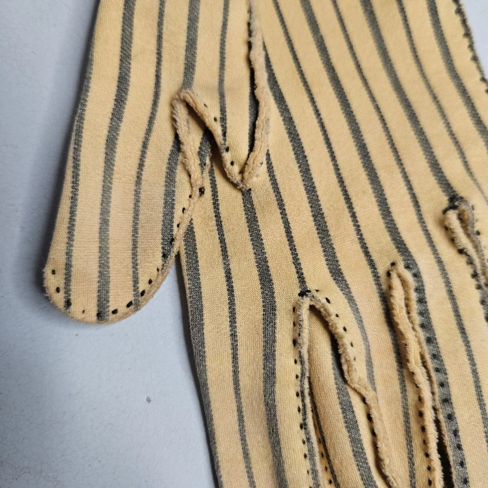 Vintage Wear-Right‎ Le Gant Hermes Paris Yellow Striped Cotton Gloves Size 6.5